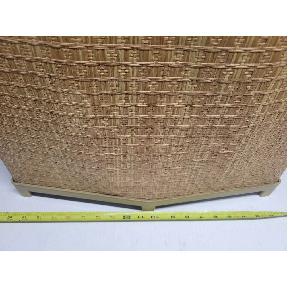 Vintage Mid Century Woven‎ Wicker Style Laundry Hamper Harvest Gold Vinyl Lid
